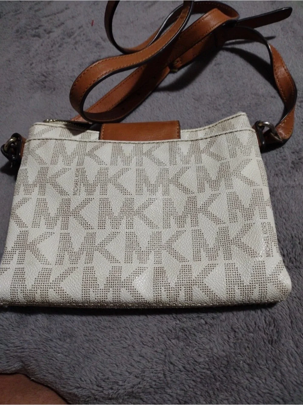 Michael Kors Beige and Brown MK Logo Crossbody Bag